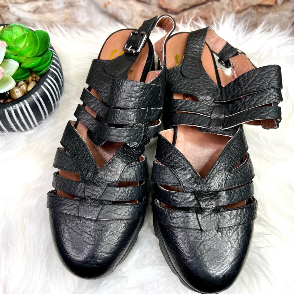 STIU Chunky Lug Sole Buckle Black Closed Toe Vegan Fisherman Sandals, 41 - Picture 4 of 10